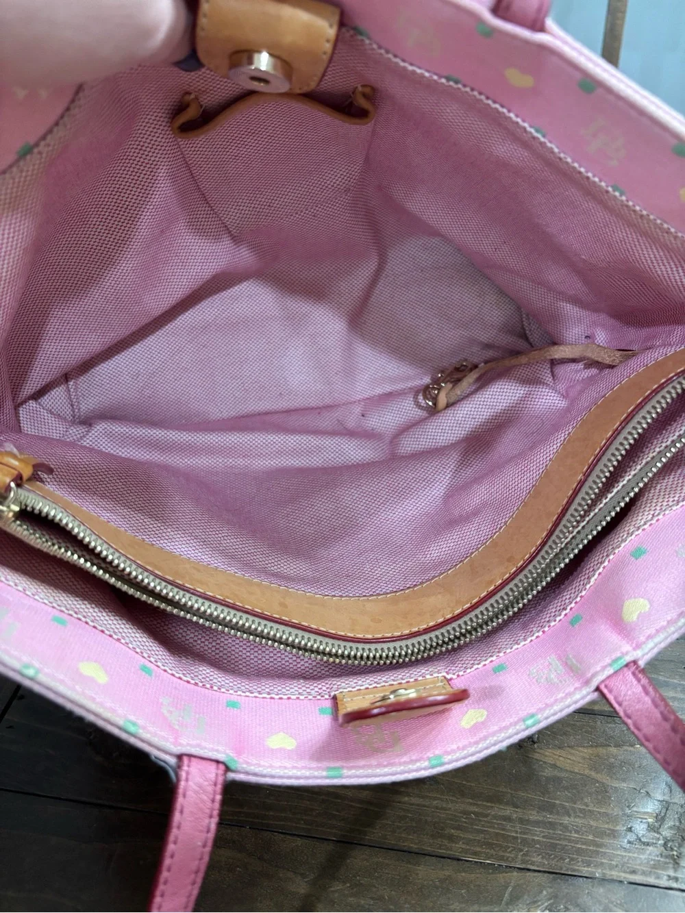 Dooney & Bourke Vintage Pink Logo Tote with Gold Heart Charm